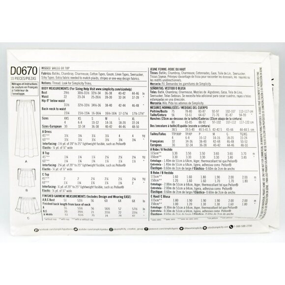 Simplicity Pattern D0670A Cynthia Rowley Size US XXS-XL Misses Dress Top Uncut - Picture 2 of 2